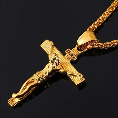 Novo Colar Religioso de Cruz de Jesus para Homens, Pingente de Cruz Banhado a Ouro da Moda com Corrente, Joias de Presente para Homens e Mulheres