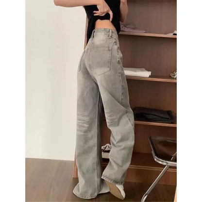 High Waist Wide Leg Jeans Women's Vintage Spring Autumn Slimming Straight Floor-Length Pants American Style Loose Fit