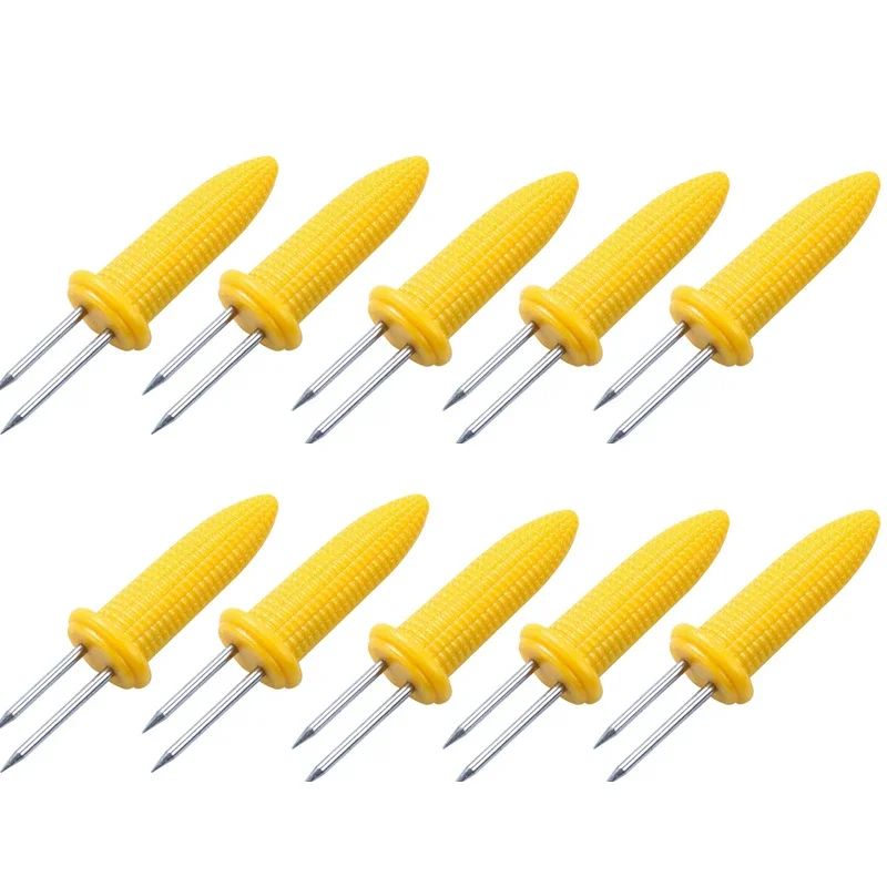 10pcs Fork Corn Skewer Stainless Steel Corn Holders Corn On The Cob Skewers Fruit Forks Outdoor Camping Cooking Barbecue Tool