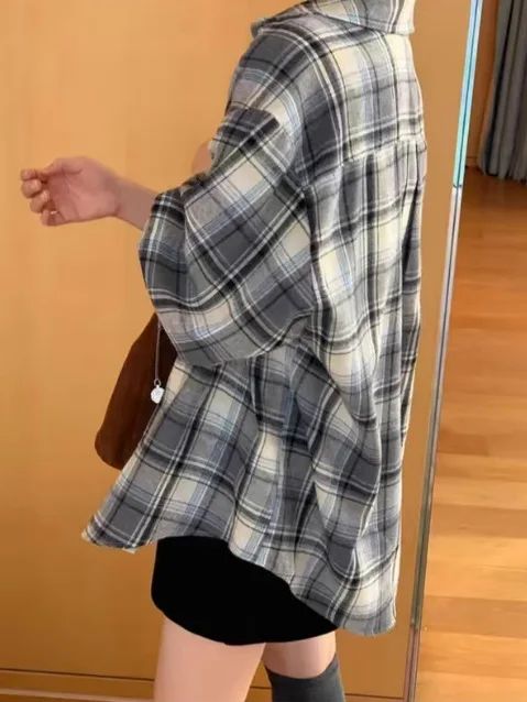 Early Autumn New Style Loose Long Sleeve Shirt Women's Polo Collar Button down Striped Korean Ins Lazy Style Fashionable Women's