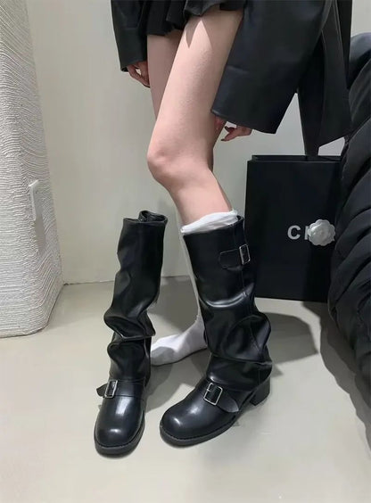 Woman Boots Knee High Platform Chunky Heels Trend Punk Gothic New Rock Leather Fashion Women's Shoes Motorcycle Footwear Q221