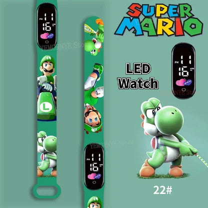 Mario Bros Children's Watches Action Figures Luigi Princess Peach Yoshi Bowser kids Sport Wristband Waterproof Digital Watch Toy