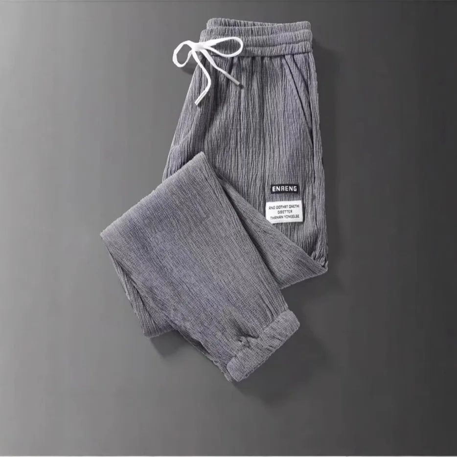 Summer Men's Thin Loose Sports Pants Breathable Casual Sweatpants Comfortable Wide Leg Harlan Nine Points Lightweight Trousers