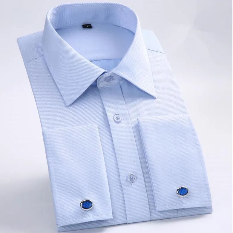 2024 New M~6XL Men's French Cuff Dress Shirt Yellow -White-Purple-Black Long Sleeve Formal Business Buttons Regular Fit Comfort