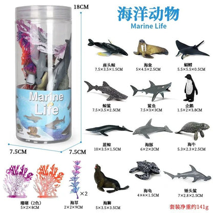 Mini Modelo Animal Fazenda de Vida Selvagem Aves Dinossauro Oceano Conjunto Animais da Planície Crocodilo Pinguim Insetos Brinquedos Micro Modelo Balde
