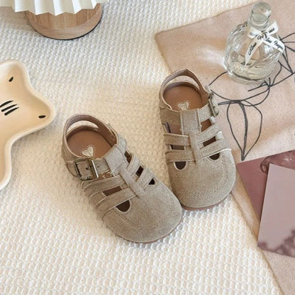 1-12Y Children's Sandals Toe Protect Boys Girls Summer New Candy Color Soft Sole Shoes Kids Casual Retro Flat Leather Sandals