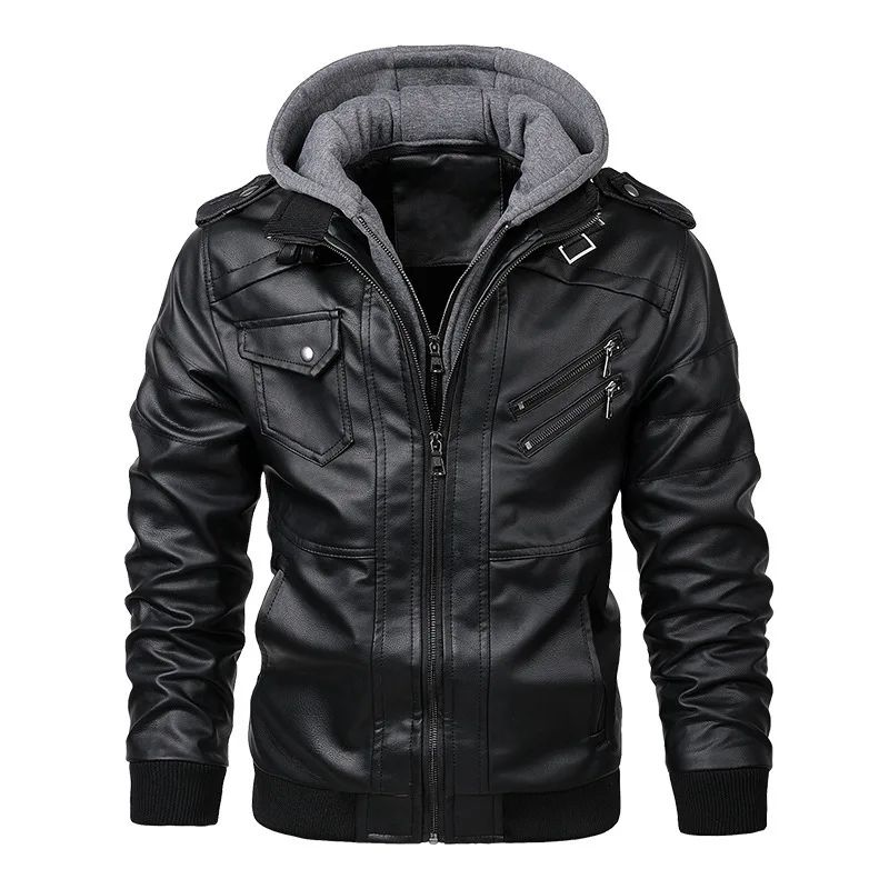 Men Faux Leather Cardigan Leathers Jackets Zipper Coat Long Sleeve Solid Autumn Moto Bike Casual Autumn 2025 Hooded Spliced