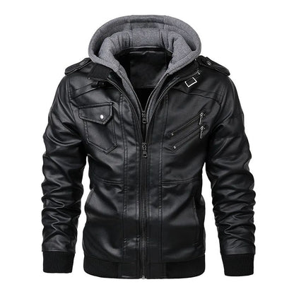 Men Faux Leather Cardigan Leathers Jackets Zipper Coat Long Sleeve Solid Autumn Moto Bike Casual Autumn 2025 Hooded Spliced