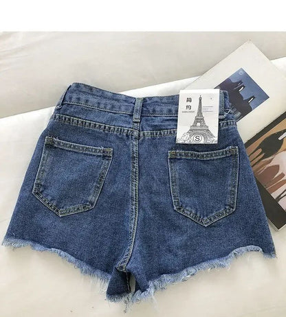 2025 New Summer Women High Wiast Raw Hem Denim Shorts Soild White Black Blue Korean Wide Leg Pants Mon Shorts  Jean Shorts