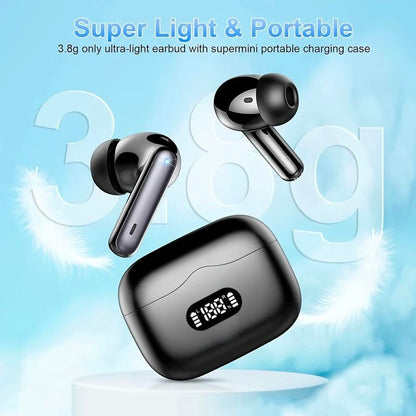 Fone de Ouvido Sem Fio UYUXIO com Cancelamento de Ruído de 40dB Bluetooth 5.3 Fone ENC com Display LED Fones de Ouvido TWS HD Modo Transparência