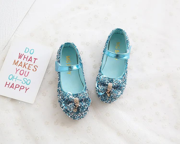 Fashion Girls Shoes Kids Flats Shoes Sequins Rhinestone Princess With Butterfly-Knot Flats Shoes For Students New Autumn 2022