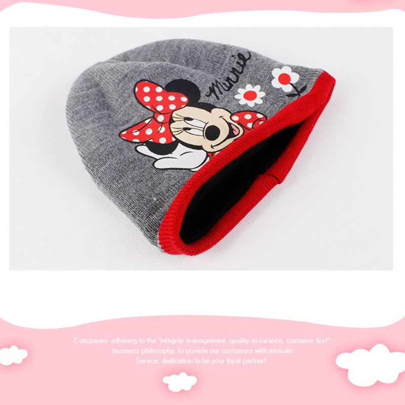 Disney Minnie Mouse Conjunto de Luvas e Gorro de Tricô Desenho Animado Infantil Doce Touca Menina Gorro Gorrinho Menina Acessórios Quentes de Inverno ao Ar Livre
