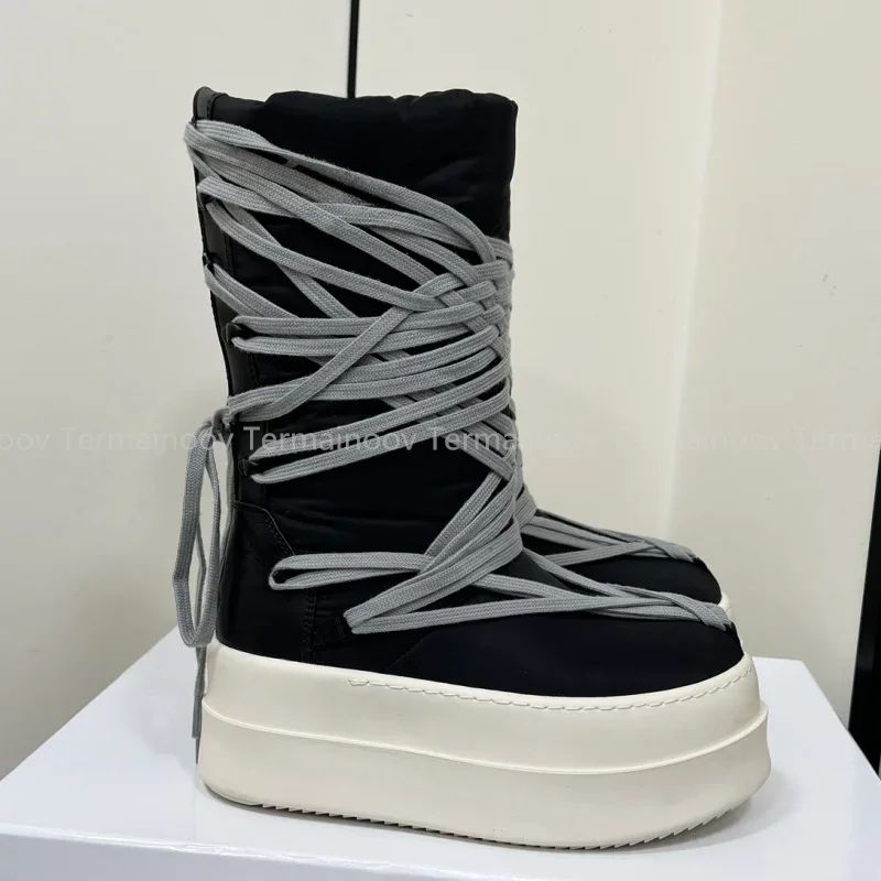 2025 New Men Boots Top Quality Platform Lace Up Winter Boot Size 35-46  Designer Fashion Women Knee High  Platform Boots