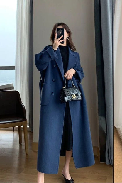 New Hot Sale Of The Season Women's Woolen Coat plus Size over Knee Length Loose Fit Slimming High End Fashionable Polyester Fibe