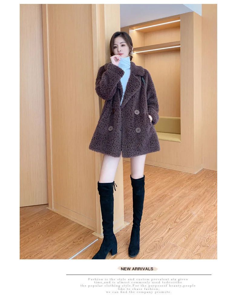 Thickened Lamb Velvet Jacket Women's Mid-Length Loose Slimming Fur Particle Velvet Coat Polyester Fiber Full Sleeve Long Coat