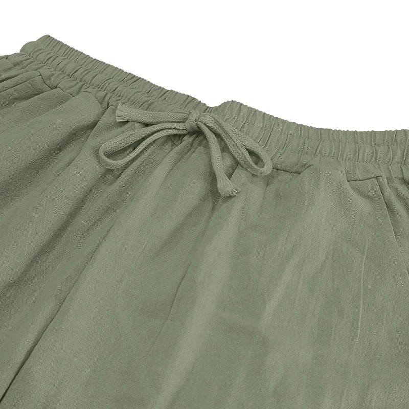 Calça Casual Masculina de Linho com Elástico na Cintura, Calça de Praia Leve com Cordão, Calça de Yoga de Verão Cor Sólida, Calça de Praia