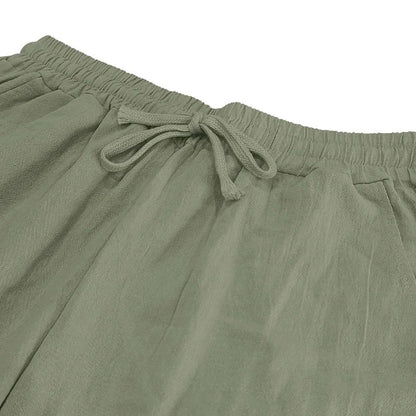Calça Casual Masculina de Linho com Elástico na Cintura, Calça de Praia Leve com Cordão, Calça de Yoga de Verão Cor Sólida, Calça de Praia