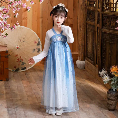 Fashion Girls Dresses Casual Outfit Long Sleeve Hanfu Girl Summer Children Clothes Princess Dress Baby Vestido Kids Tang Costume