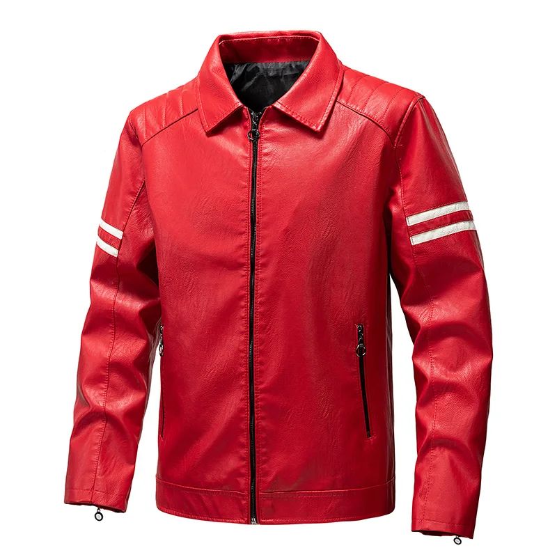 Men's Season Pu Motorcycle Leather Jacket Solid Color Lapels Jacket Coats Fashion Men's Top