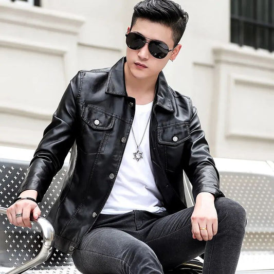 High Quality Men's PU Leather Jacket Male Slin Casual Jacket Korean Trend Slim Fit Handsome Youth Leather Coat Business Jackets