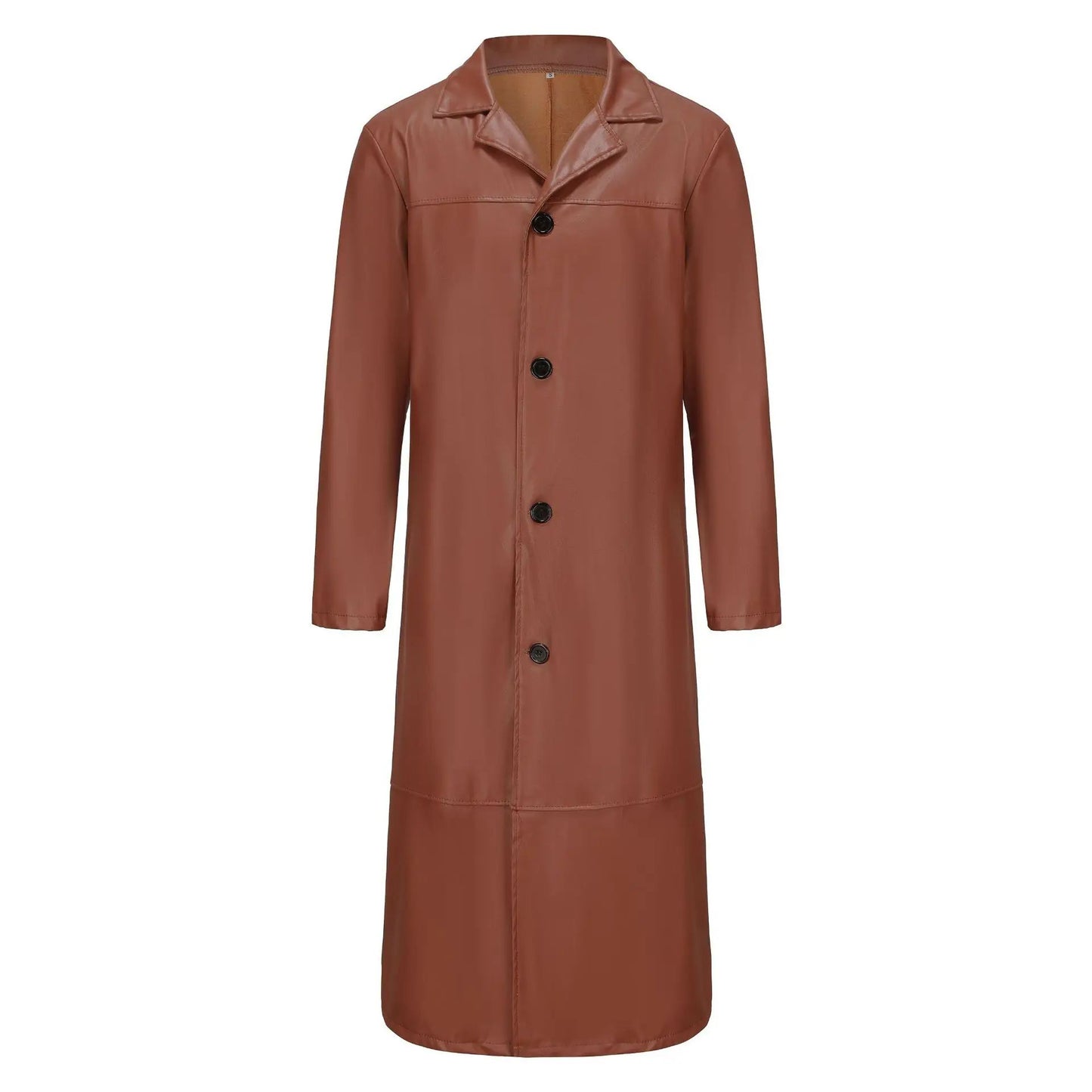 2024 New Men's Long Leather Jackets Goth Punk Button Trench Coat Solid Lapel Collar Long Pu Windbreaker Winter Leather Coats