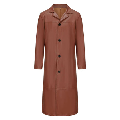 2024 New Men's Long Leather Jackets Goth Punk Button Trench Coat Solid Lapel Collar Long Pu Windbreaker Winter Leather Coats