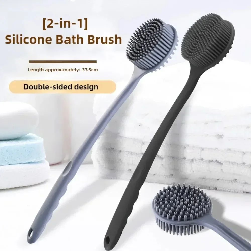 Double Sided Bath Brush Bath Puff Set Back Silicone Body Scrubber Silicone Long Handle Design for Body Exfoliation Deep Cleaning