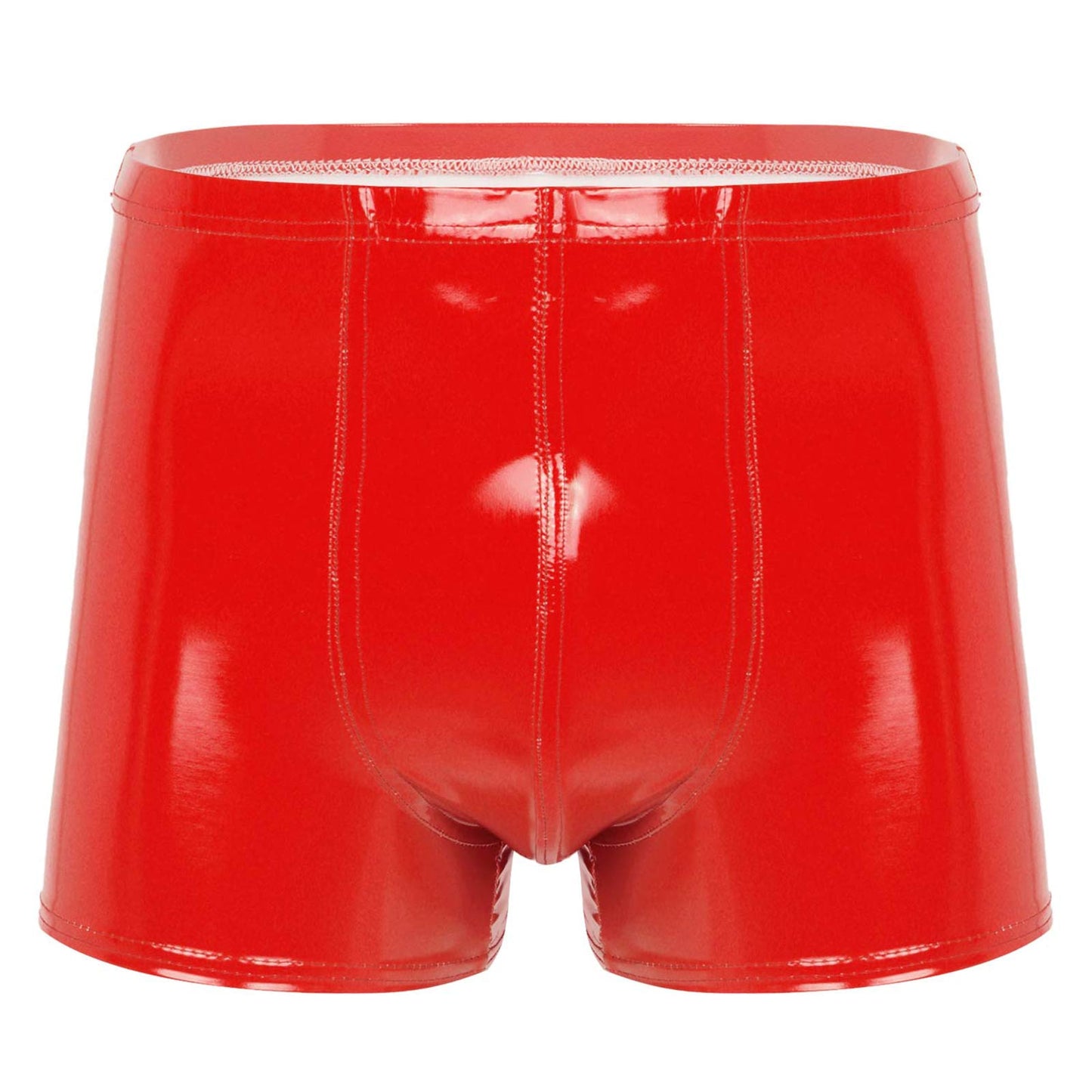 Mens Patent Leather Shorts Dance Performance Clubwear Wet Look Pants Elastic Waistband ShortsBulge Pouch Boxer Briefs Shorts