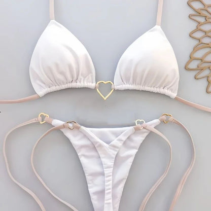 2025 Solid Color White Bikini Women Suit Low Waist Lace-up Swimsuit Two-piece Set Swimwear Women Bathing Suit ?????????