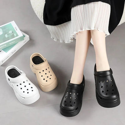 9CM Thick Women's Sandals Shoes Summer Slippers High Heel Soft Sole Beach Garden Shoes Outdoor Waterproof Women's Hole Shoes