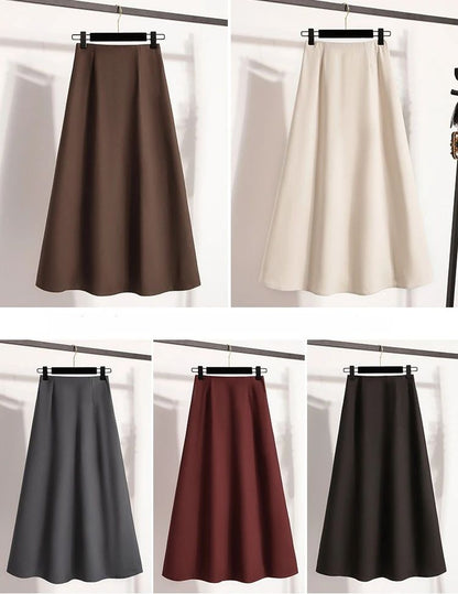 A-Line Mini Skirt High Waist Mid Length Skirts Women's Slimming Black Autumn Elastic Waist Design Solid Color Versatile Skirt