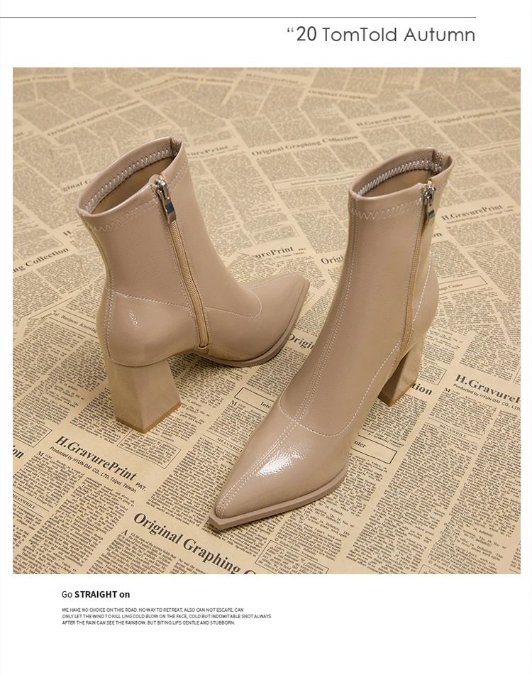 ankle boots fashion pointed square root temperament women's high heels zipper decoration luxury women's winter large size 35-42