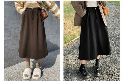 High Waist Plus Size Women Skirt Spring Women Clothing High Waist Hepburn Style Mid-Length A-Line Skirt New Casual Solid Skirts