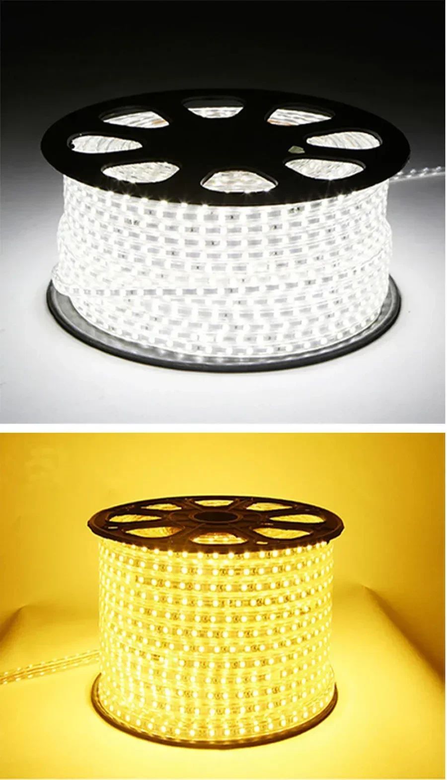 Fita de LED SMD5050 220V à Prova d'Água (1M/2M/5M/10M/20M) - Lâmpada de Corda Branco/Branco Quente/Vermelho/Verde/Azul com Plugue EU para Jardim