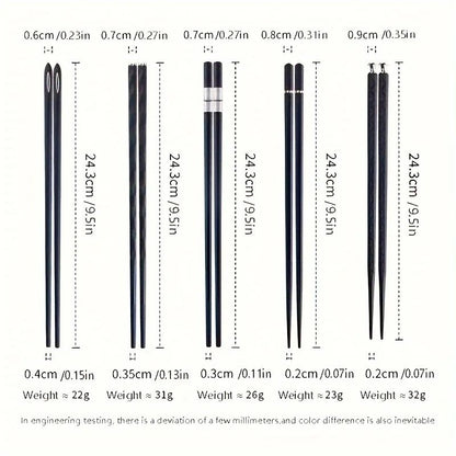 5 Pares de Hashis Premium em Liga Metálica - Antibacterianos, Reutilizáveis (Japonês e Chinês) com Tecnologia de Íons de Prata