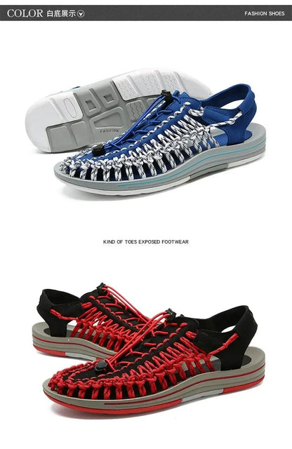 Summer Men Sandals Women Slippers Weaving Design Beach Sandals Breathable Casual Flat Sandals Outdoor Couples Sandals Size 48