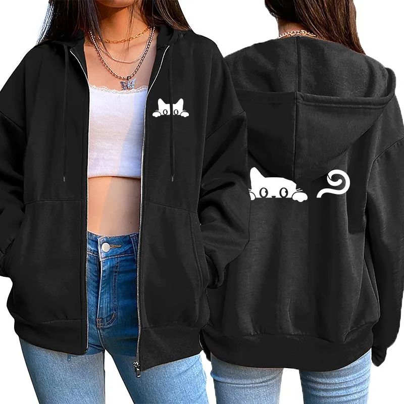 2025 New Womens Zipper Cardigan Hooded Sweatshirt Printing Outfits Fashion Casual Jogging Top Clothing Lady Versatile Sport Coat