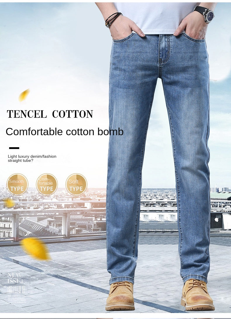 Calça Jeans Masculina Slim Fit 2024 de Material Fino ou Grosso Luxo Estilo Clássico Negócios Jeans Elástico Calças Masculinas Roupas