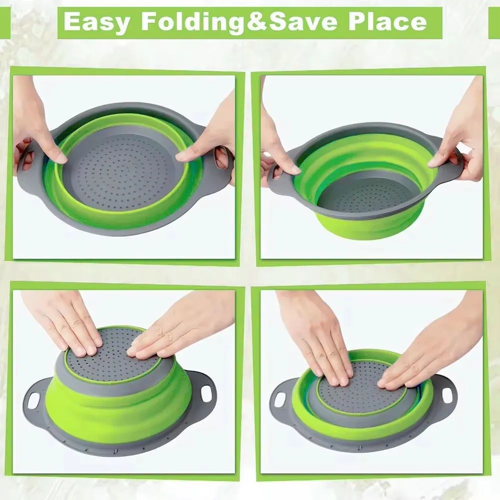 Cesto de Drenagem Dobrável de Silicone Cesto de Lavar Frutas e Vegetais Coador Dobrável Escorredor Dobrável Ferramenta de Armazenamento de Cozinha