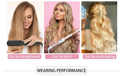 16 Presilhas em Apliques de Cabelo 60cm de Comprimento Liso Penteado Sintético Loiro Preto Perucas Resistente ao Calor Cabelo Falso 6Pçs/Conjunto