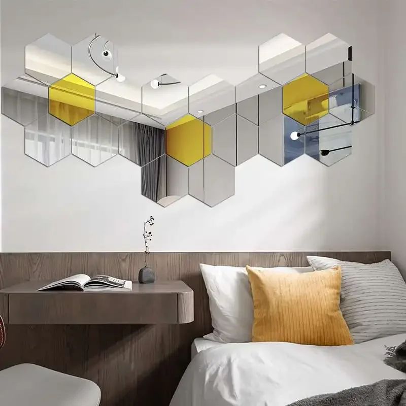 3/6/12pcs 3D Hexagon Mirror Wall Sticker DIY TV Background Living Room Stickers Wall Decor Bedroom Bathroom Home Decoration