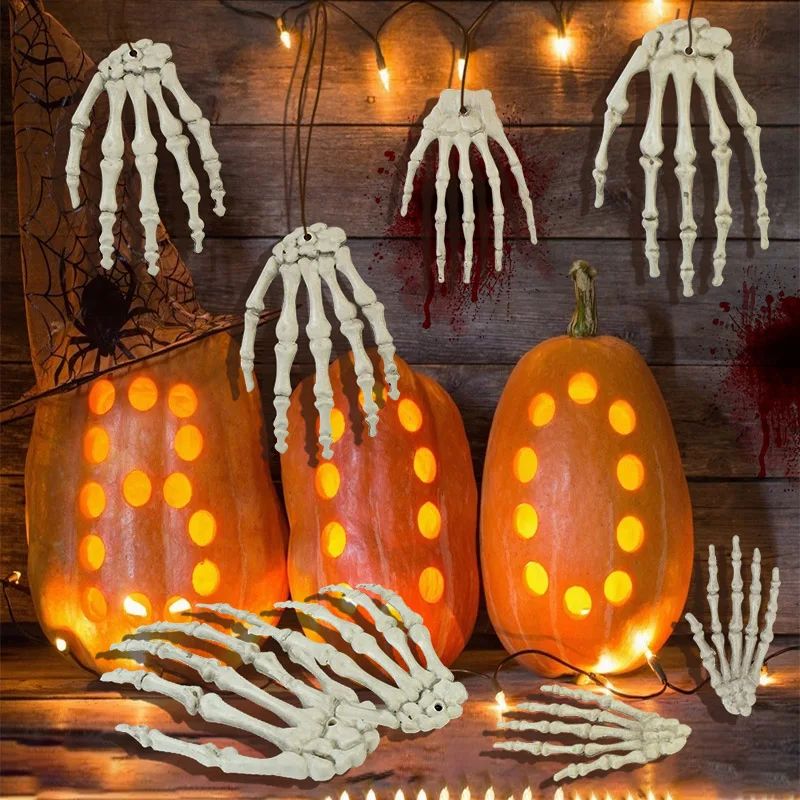 1 Pair Of Halloween Skeleton Hands Haunted House Bar Party Plastic Horror Props Dummy Hands Bones Halloween Scene Decor Supplies