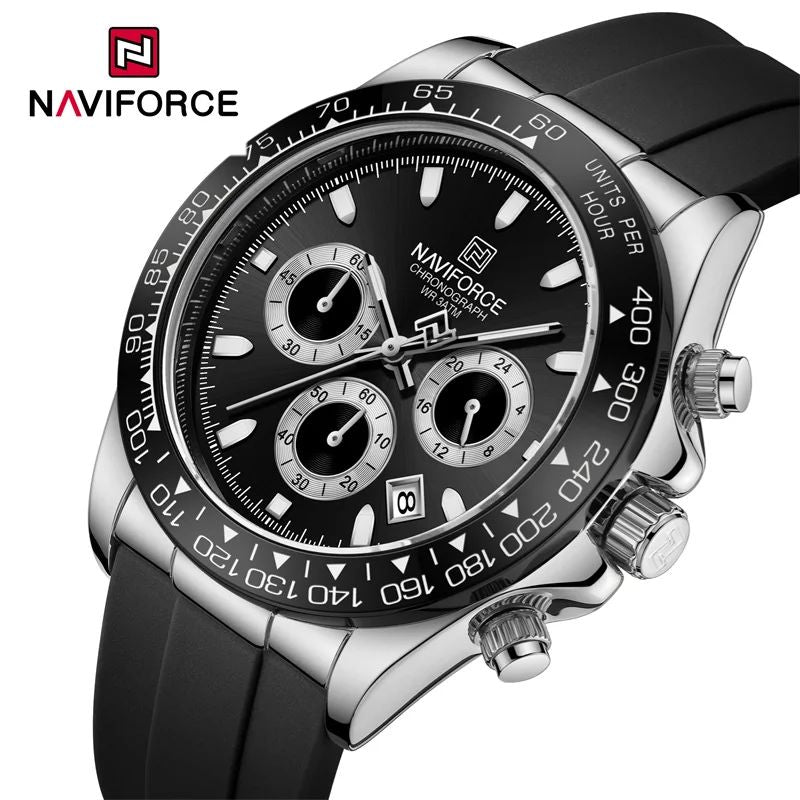 NAVIFORCE Brand NF8054 Men's Business Watches Luxury Classic Quartz Wristwatch Chronograph Silicone Band Waterproof