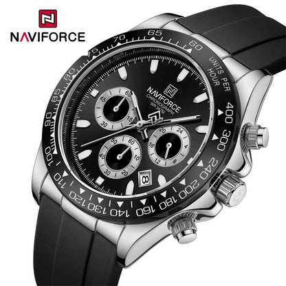 NAVIFORCE Brand NF8054 Men's Business Watches Luxury Classic Quartz Wristwatch Chronograph Silicone Band Waterproof