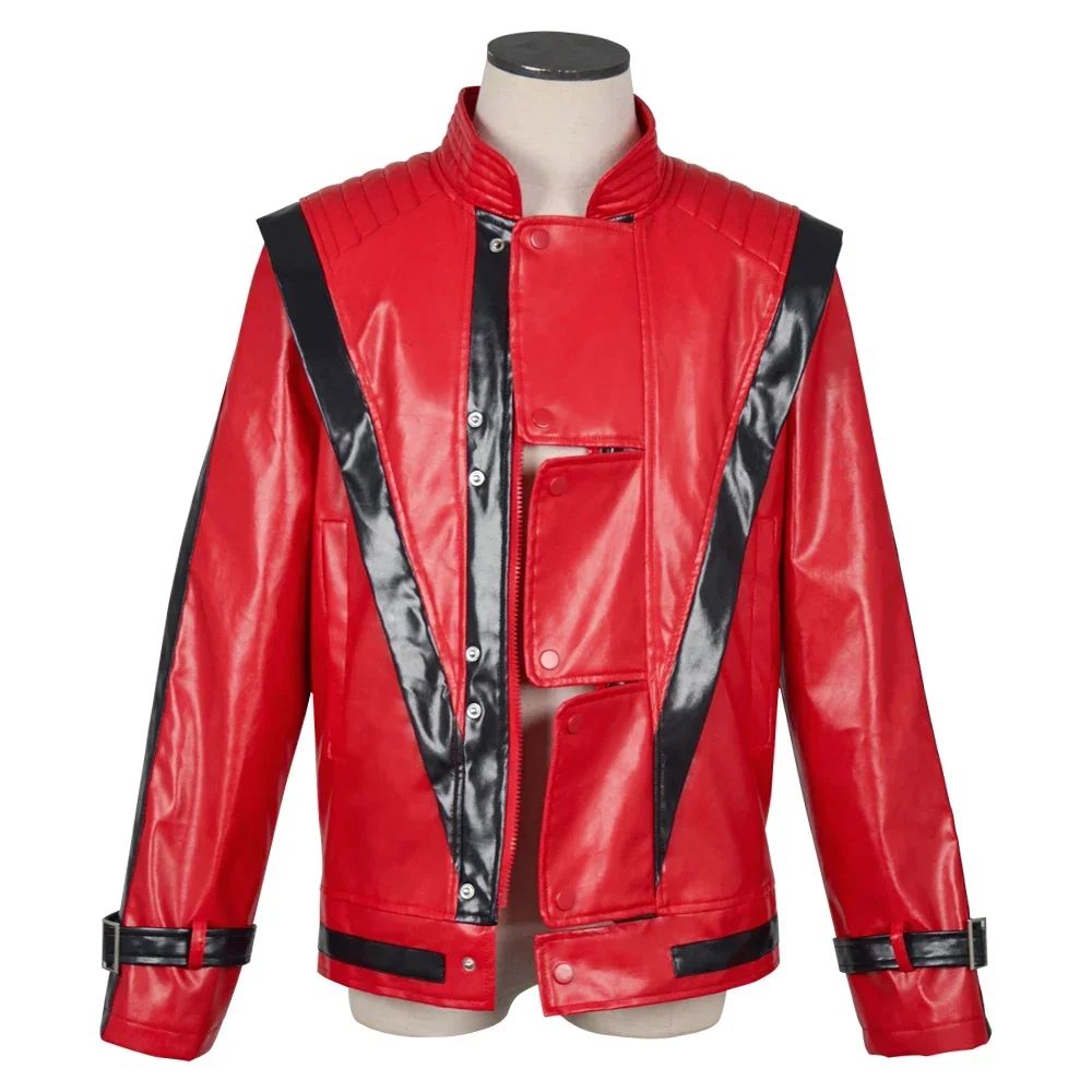 Michael Jackson Thriller Scary Costume Red Leather Jacket for Women Man Adults Dress Halloween Baseball Jacket Retro Bomber Coat