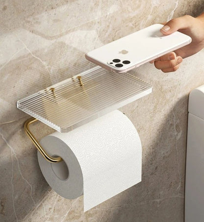 Luxury Gold Toilet Paper Holder with Shelf No Punching Acrylic Roll Paper Holder Tissue Hanger Bathroom Accessories  Bathroom