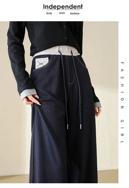 High Waist Straight Leg Jeans Loose Slimming Wide Leg Pants Fashionable Versatile Draping Lengthening Leg Appearances Floor-Leng