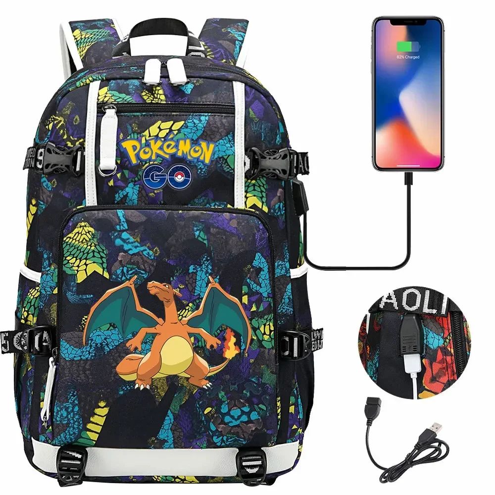 New Eevee Charizard USB Teenagers Schoolbags Women Men Laptop Travel Backpack Girl Boys Kids School Book Bags
