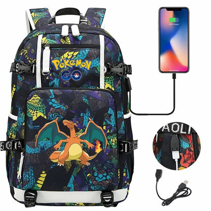 New Eevee Charizard USB Teenagers Schoolbags Women Men Laptop Travel Backpack Girl Boys Kids School Book Bags