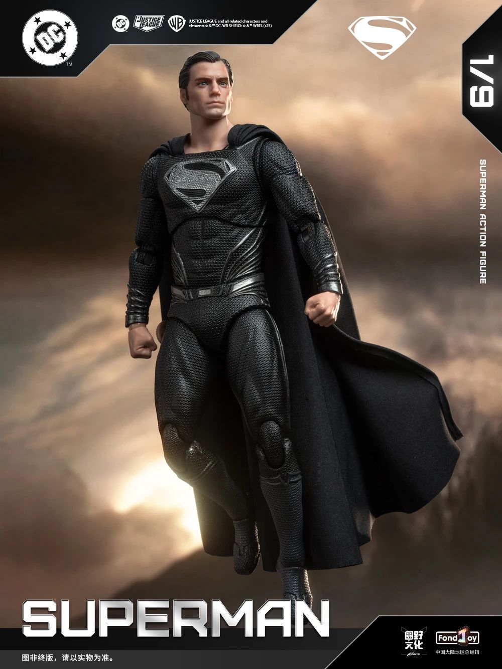 Original Fondjoy Black Superman 2.0 Figure Dc Zack Snyder'S Justice League Figures 1/9 Super Man Pvc Model Doll Joint Movable